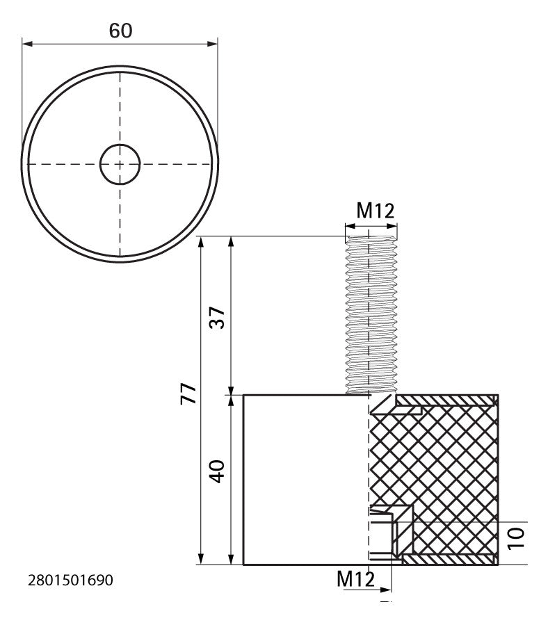 Walraven Schwingungsdämpfer VibraTek SB-MF IG+AG M12 60x77mm 1690N | 2801501690