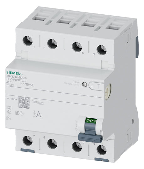 SIEMENS FI-Schutzschalter A 4p 400V 40A 5SV3344-6KK60 0,03A 4TE REG 10kA