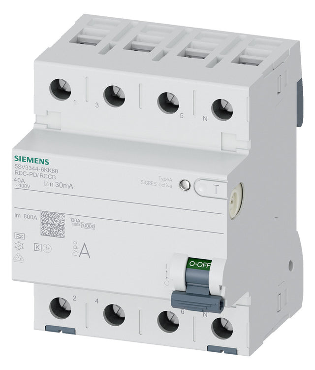 SIEMENS FI-Schutzschalter A 4p 400V 40A 5SV3344-6KK60 0,03A 4TE REG 10kA
