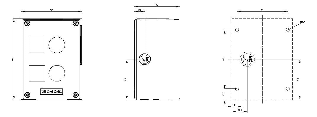 SIEMENS Aufbaugehäuse Kst  22mm IP68 3SU1802-0AA00-0AB1 85x114x63,8mm