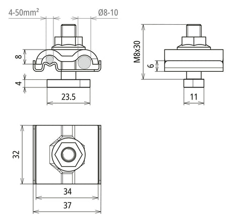 DEHN SE Erdanschlussklemme VA Rundleiter UEK 8.10 AQ4 50 HKSM8 V2A 4-50qmm f/vz