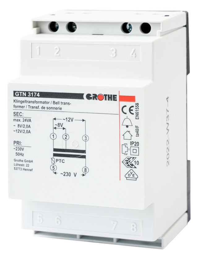 GROTHE Klingeltransformator 230V 4/8/12V GTN 3174 3/2/2A REG 3TE