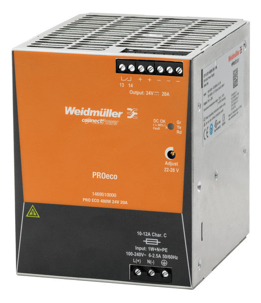 WEIDMÜLLER Wechselstromversorgung DC 20A PRO ECO 480W 24V 20A 22-28V 527,5VA