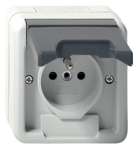 GIRA Steckdose 1f gr AP m.BS Klappd IP44 WG AP 448530