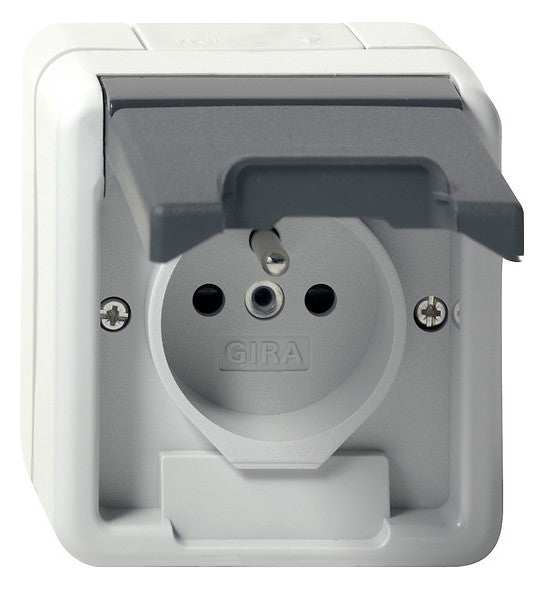 GIRA Steckdose 1f gr AP m.BS Klappd IP44 WG AP 448530