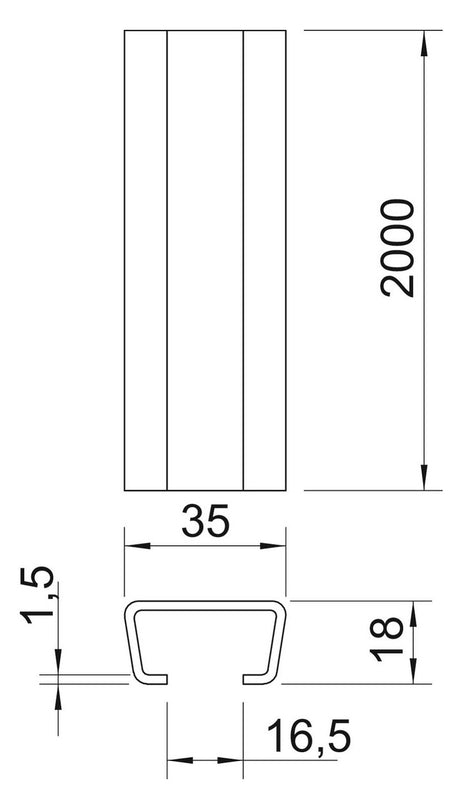 BETTERMANN C-Profilschiene ST 16,5mm AML3518UP2000FT 2000x35x18mm D1,5mm