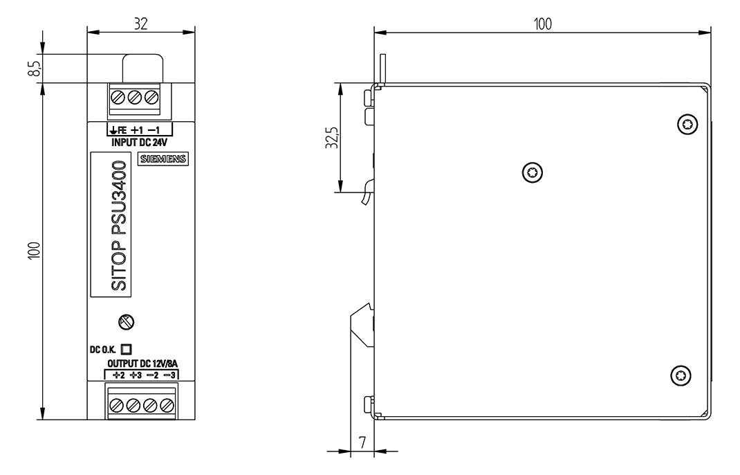 SIEMENS Gleichstromversorgung 12V 96W 8A 6EP3123-0TA00-0AY0 Kurzschl.fest IP20