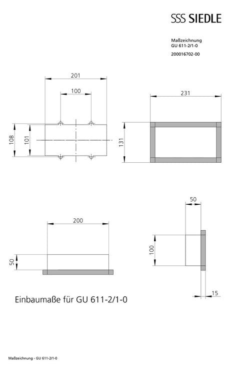 SIEDLE Gehäuse 2f UP gr Kst 100x200x50mm GU 611-2/1-0