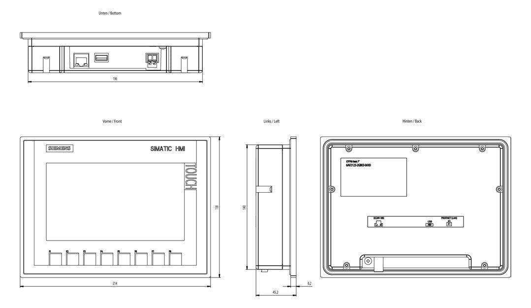 SIEMENS Grafik-Panel m.Farbdisplay DC 6AV2123-2GB03-0AX0 19,2-28,8V 1HW/IE