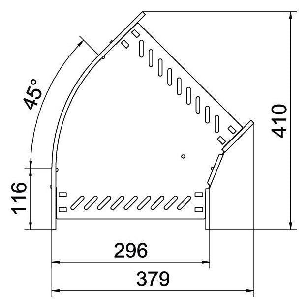 BETTERMANN Bogen_starr 45° ST horiz RB 45 630 FS 60x300mm int.Verb