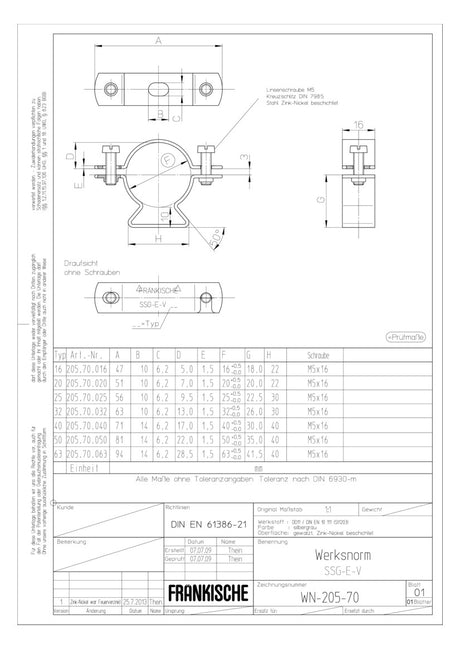 FRÄNKISCHE Befestigungsschelle Rohr ST SSG-E-V 63 verzinkt Zn-Ni  63mm f/vz