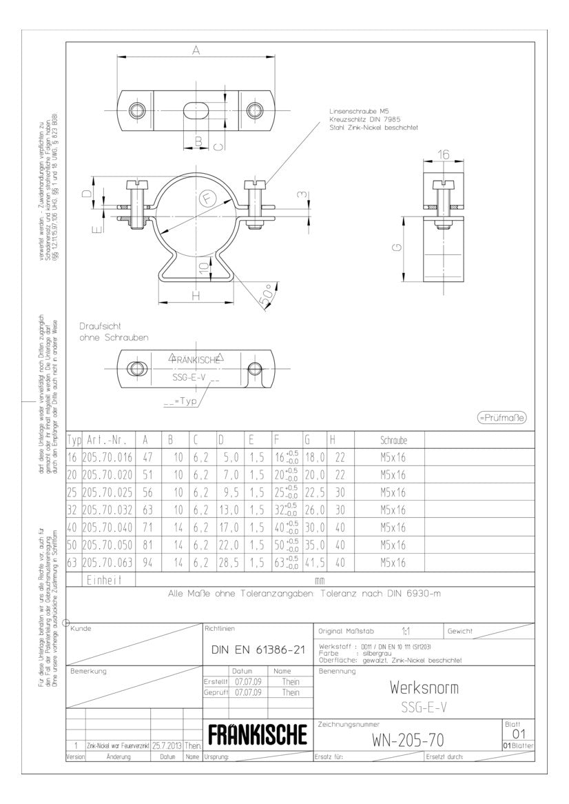 FRÄNKISCHE Befestigungsschelle Rohr ST SSG-E-V 32 verzinkt Zn-Ni  32mm f/vz