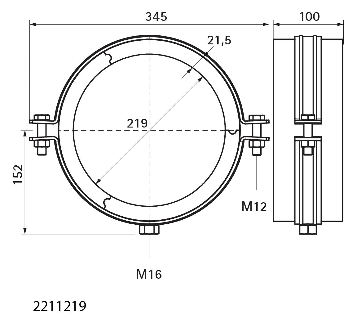 Walraven Kälteschelle BISOFIX E19 219 mm Gewinde: M16 -45/+105 C | 2211219