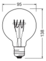 OSRAM LED-Kugellampe FM E27 G95 4,8W ws Vintage 1906 Globe 95 40 Fil DIM 4. 2700