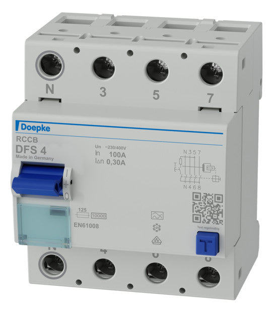 DOEPKE FI-Schutzschalter A 4p 400V 100A DFS4 100-4/0,30-A 0,3A 4TE REG 10kA
