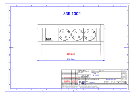 BACHMANN Steckdosenleiste 3f sw 35° IP20 DESK 339.1002