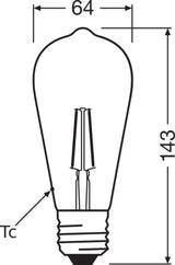 OSRAM LED-Lampe FM E27 6,5W 2400K go E Vintage 1906 Edison 55 Fil DIM 6.5W 725l