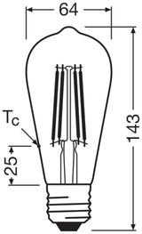 OSRAM LED-Lampe FM E27 A60 7,2W 2400K go Vintage 1906 Edison 60 Fil DIM 7.2W 806l