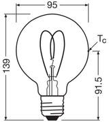 OSRAM LED-Kugellampe FM E27 G95 8W 2200K 1906 Globe 95 60 Heart Fil DIM 8W 9 go