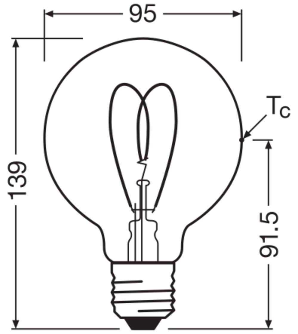 OSRAM LED-Kugellampe FM E27 G95 4,9W go 1906 Globe 95 40 Heart Fil DIM 4.9W 2200