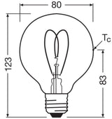 OSRAM LED-Kugellampe FM E27 G80 4,9W go 1906 Globe 80 40 Heart Fil DIM 4.9W 2200