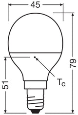 LEDVANCE LED-Lampe E14 P45 4,9W 2700K ws LED Classic P 40 V 4.9W 827 Frosted 470l