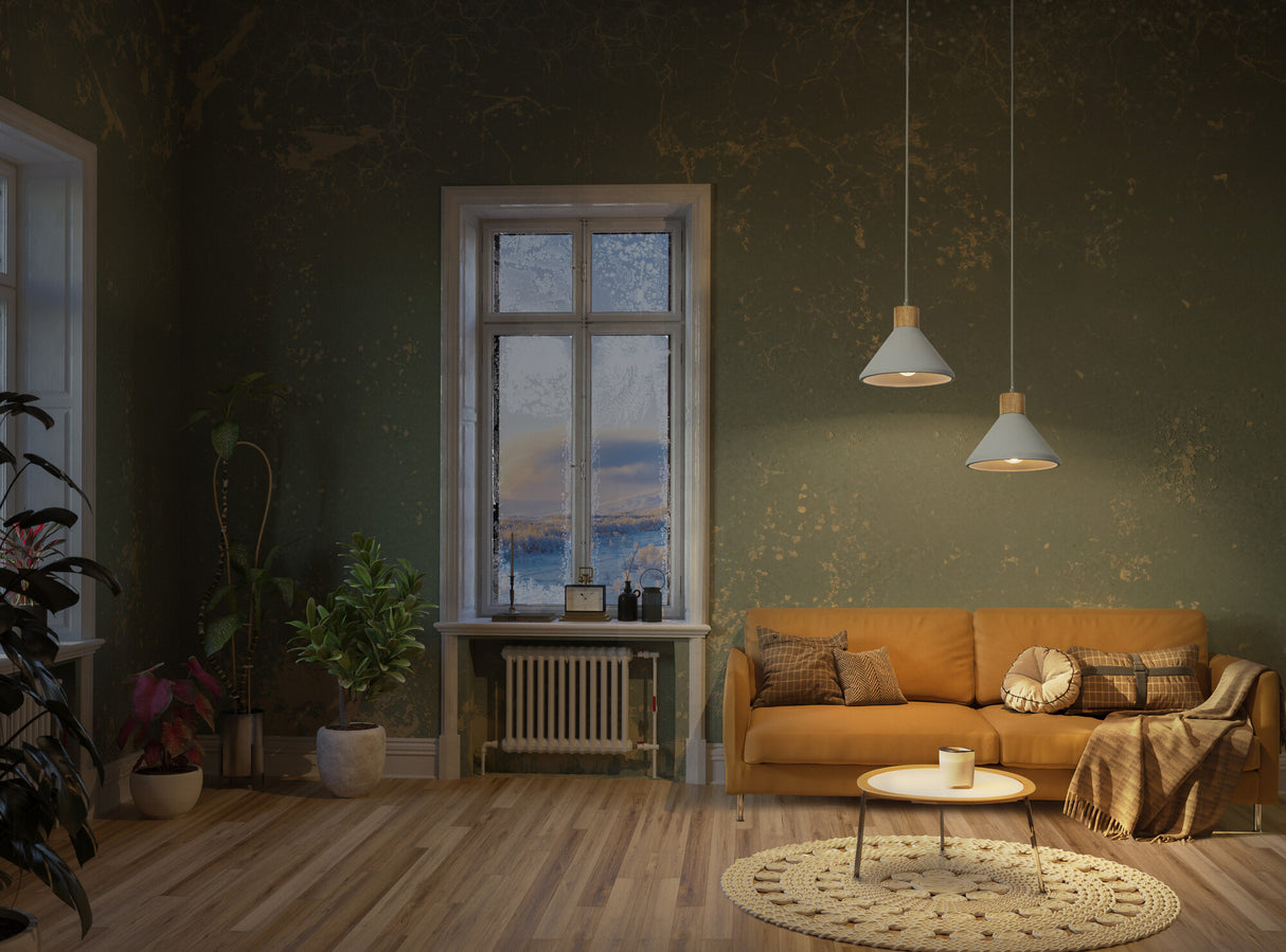 LEDVANCE LED-Pendelleuchte 1LED gr E27 Decor Concrete Wood Pendant 220 mm sym