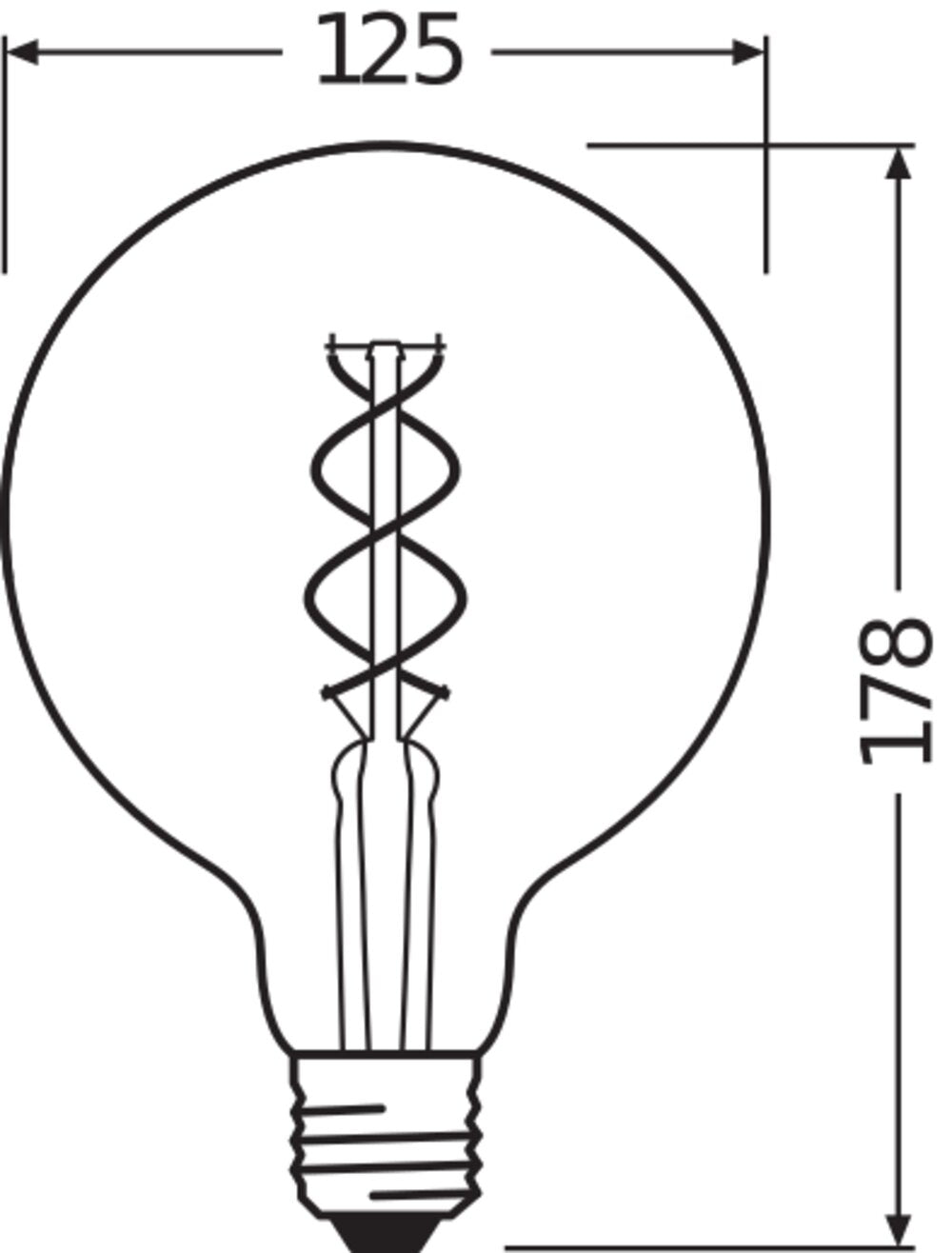 OSRAM LED-Kugellampe FM E27 5W 2000K ws Vintage 1906 Globe 28 Filament 4W 8 250l