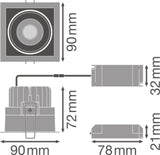 LEDVANCE LED-Einbaustrahler 8W Konv 1LED SPOT SQUARE DK ADJ 8 W 3000 K BK sw ws