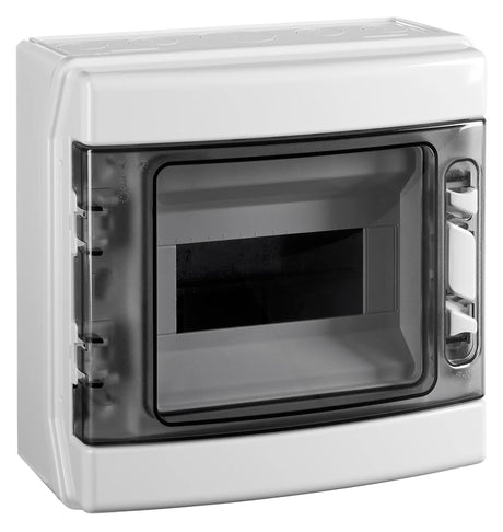 Aufputzverteiler 1-reihig, 8TE, IP65, transparente Tür