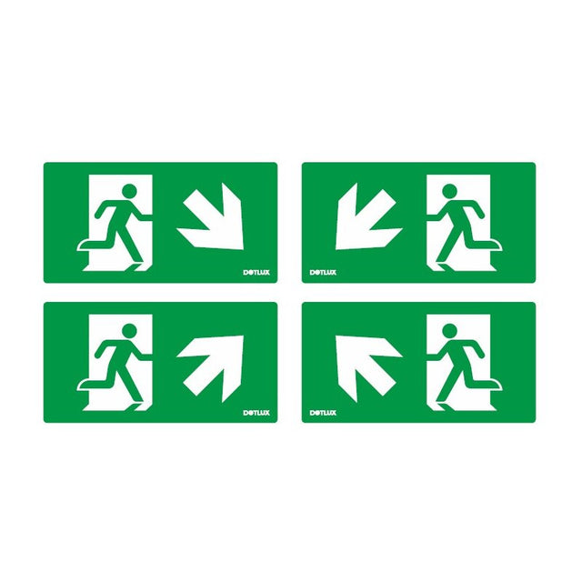 DOTLUX Erweitertes Piktogrammset Pfeil Diagonal  für LED-Notleuchte EXIT (Artikel 5406) Set 4 Stück