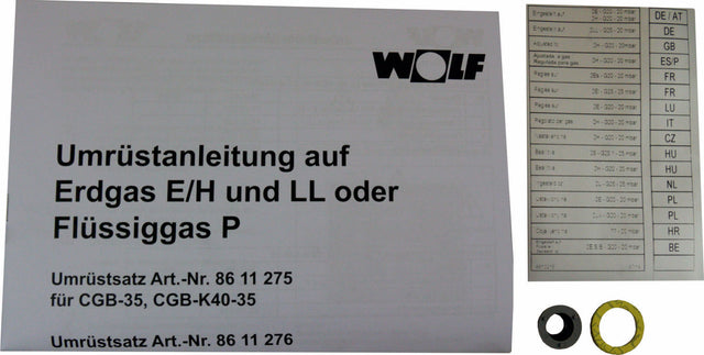 Wolf Ersatzteil Umrüstsatz Flüssiggas - Erdgas E/LL und Erdgas E - LL, für CGB-50 | Art.-Nr. 8611277