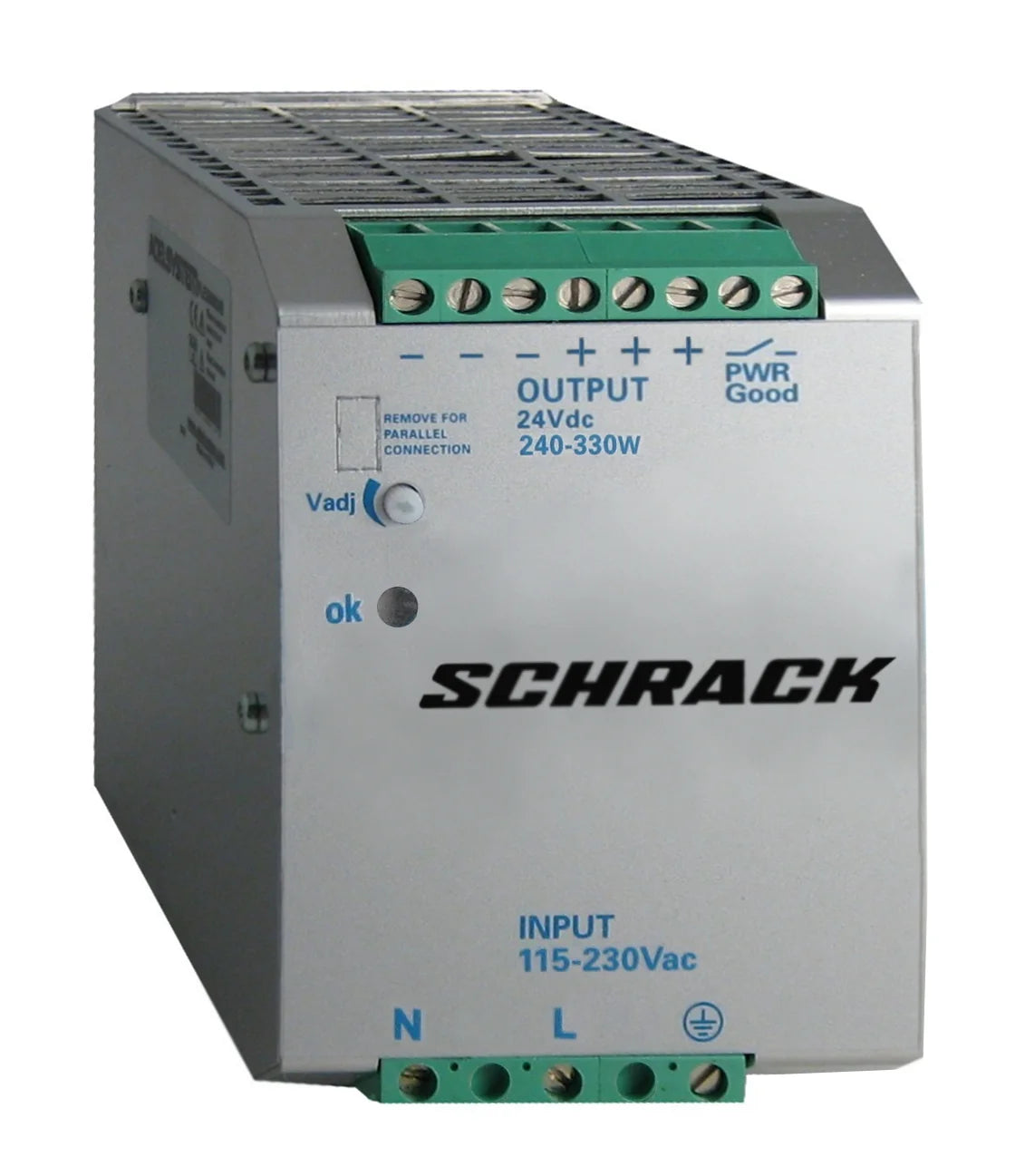 Einphasiges Netzgerät getaktet, 230VAC/24VDC, 12A bei 50°C