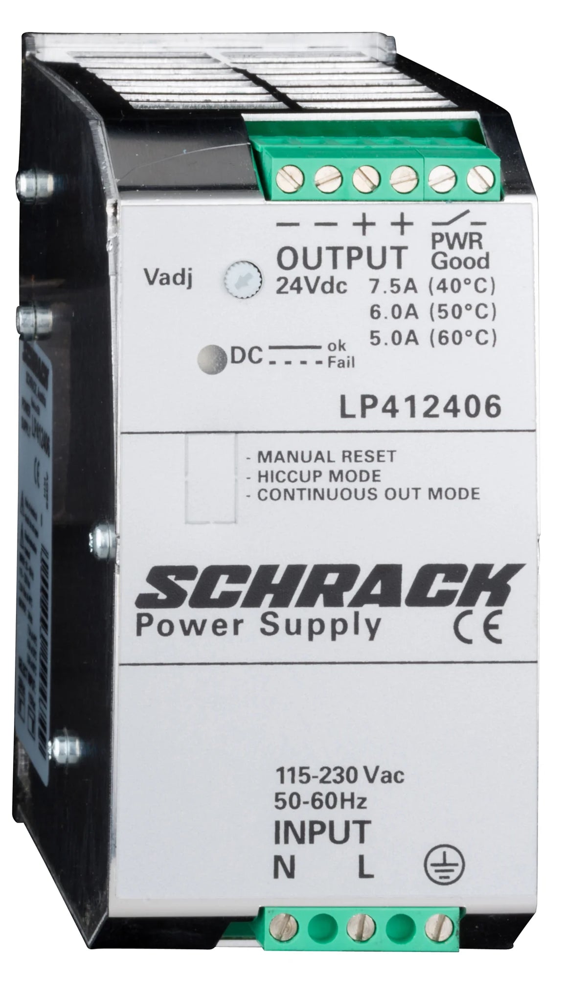 Einphasiges Netzgerät getaktet, 230VAC/24VDC, 6A bei 50°C