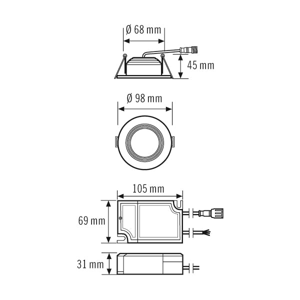 ESYLUX LED-Einbaustrahler 6,5W Konv DALI ELSA-2 DL 68 OP 100° 500 830 DALI W 1LED