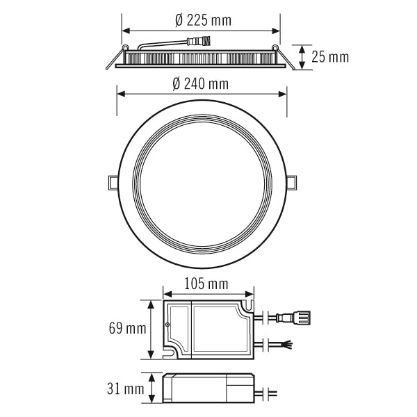 ESYLUX LED-Einbaustrahler 19W Konv DALI ELSA-2 DL 225 OP 110° 1800 830 DALI 1LED