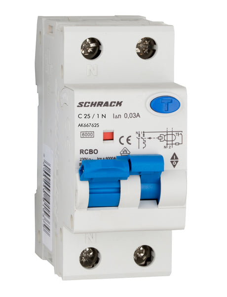Foto: FI/LS-Schalter 1+N, AMPARO, 6kA, C 25A, 30mA, Typ A