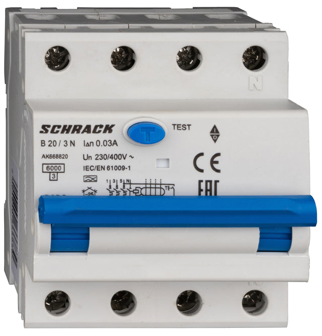 Foto: FI/LS-Schalter 3+N, AMPARO, 6kA, B 20A, 30mA, Typ A