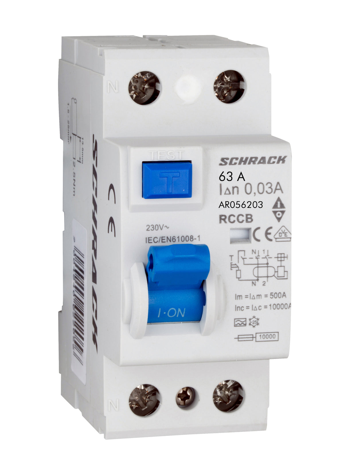 FI-Schutzschalter AMPARO 10kA, 63A, 2-polig, 30mA, Typ A