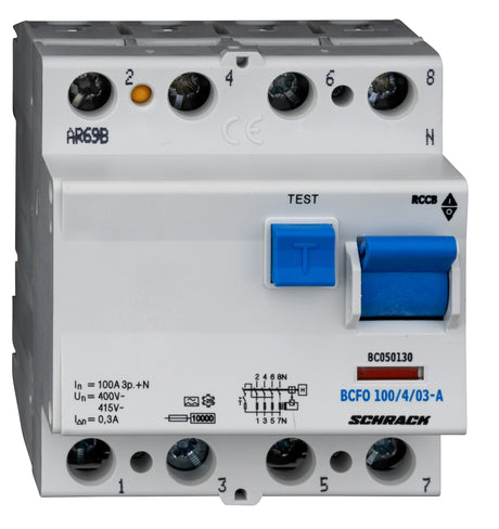 Foto: FI-Schalter, 100A, 4-polig, 300mA, Typ A (Puls)