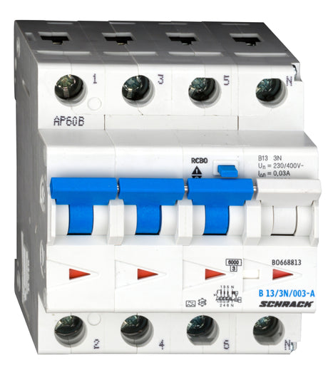 Foto: FI/LS-Schalter, Kennlinie B, 13A, 30mA, 3+N, Typ A, 6kA