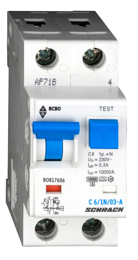 Foto: FI/LS-Schalter, Kennlinie C, 6A, 300mA, 1+N, Typ A
