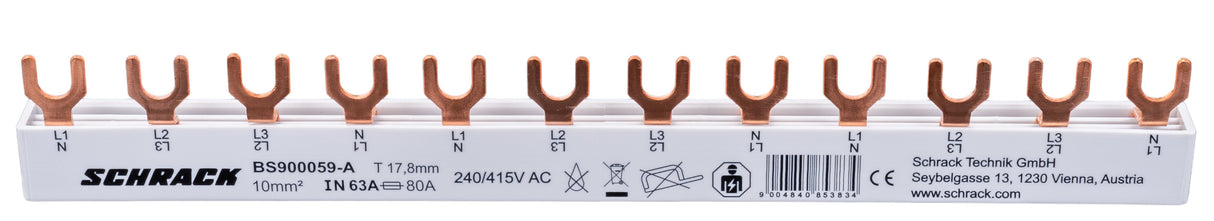 Verschienung 1xFI 4-polig, ÜA 4-polig, 1xLS 3+N, 12TE, 10mm²