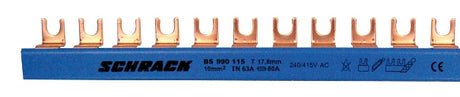Foto: Gabelverschienung 1-polig, 10mm², N-Leiter, blau isoliert,1m