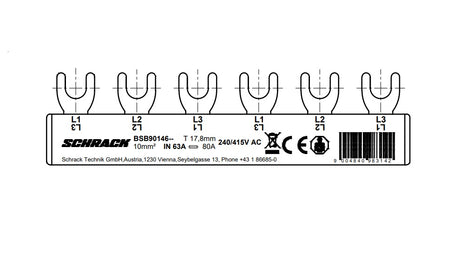 Foto: Verschienung, 3-polig L1/L2/L3/L1/L2/L3, 6TE, 10mm²