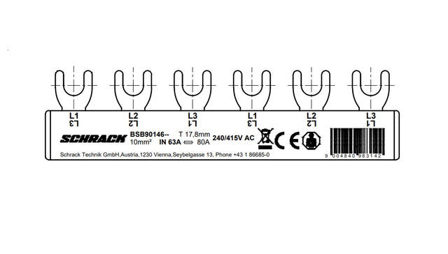 Foto: Verschienung, 3-polig L1/L2/L3/L1/L2/L3, 6TE, 10mm²