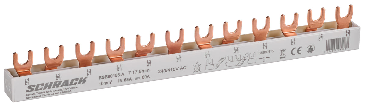 Verschienung, 12x LS 1-polig oder 4x LS 3-polig 12TE, 10mm²