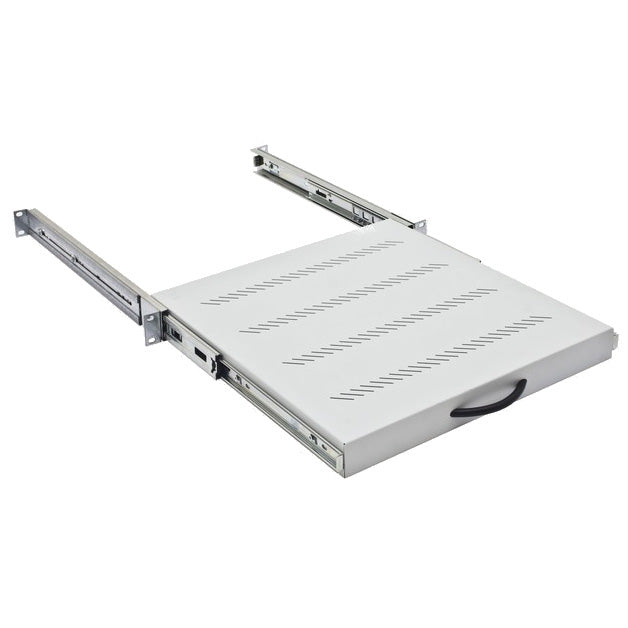 Foto: 19" Fachboden mit Vollauszug, 45kg Last, T=550mm,1HE,RAL7035
