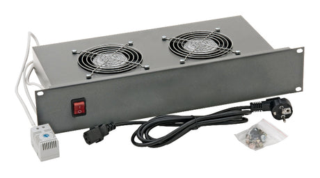 Foto: 19" Lüftereinschub mit 2 Ventilatoren u. Thermostat, 2HE