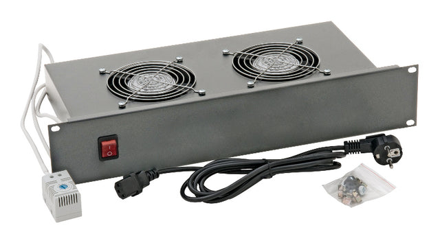 Foto: 19" Lüftereinschub mit 2 Ventilatoren u. Thermostat, 2HE